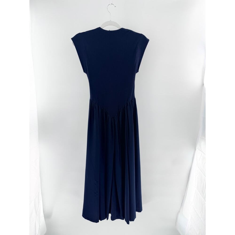 Ancosti Patchwork Cap Sleeve Drop Waist A-Line Maxi Dress Navy Blue Women's XS - Picture 3 of 5